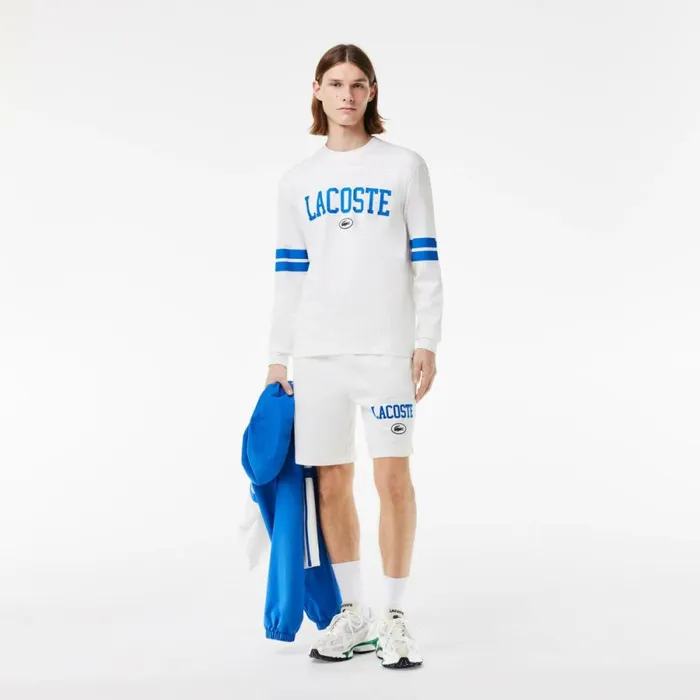 TShirts Men Lacoste Men039s Long Sleeve Brand Print TShirt White Blue Iup