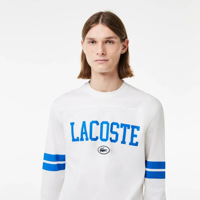 TShirts Men Lacoste Men039s Long Sleeve Brand Print TShirt White Blue Iup