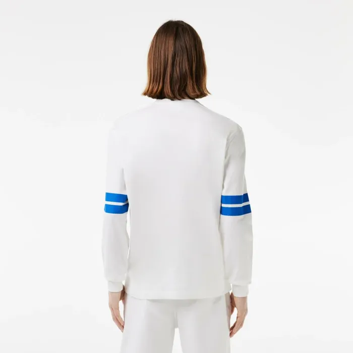 TShirts Men Lacoste Men039s Long Sleeve Brand Print TShirt White Blue Iup
