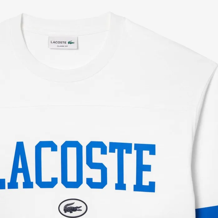 TShirts Men Lacoste Men039s Long Sleeve Brand Print TShirt White Blue Iup