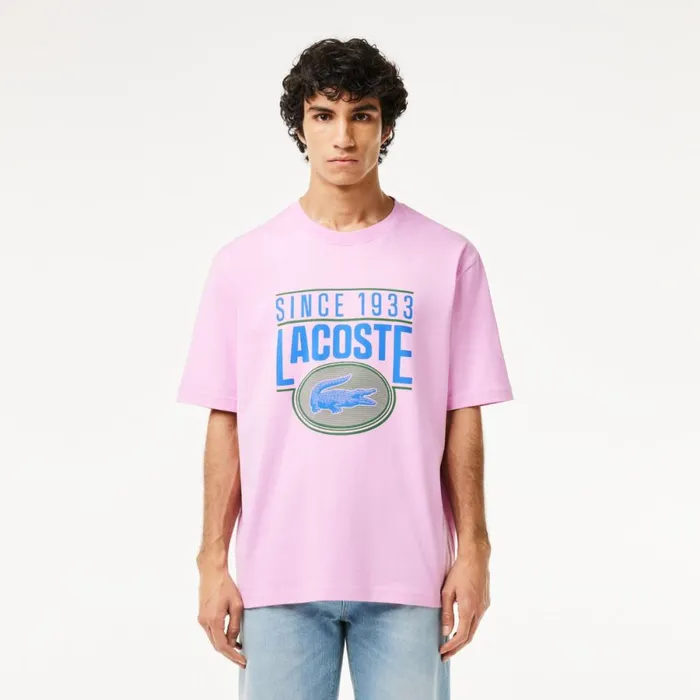 TShirts Men Lacoste Men039s Loose Fit Cotton Jersey Print TShirt Pink Ixv