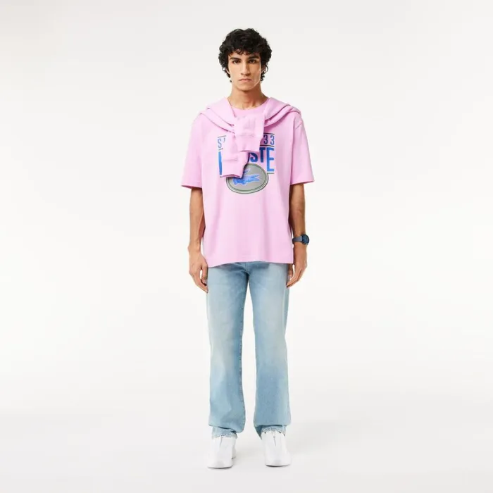 TShirts Men Lacoste Men039s Loose Fit Cotton Jersey Print TShirt Pink Ixv