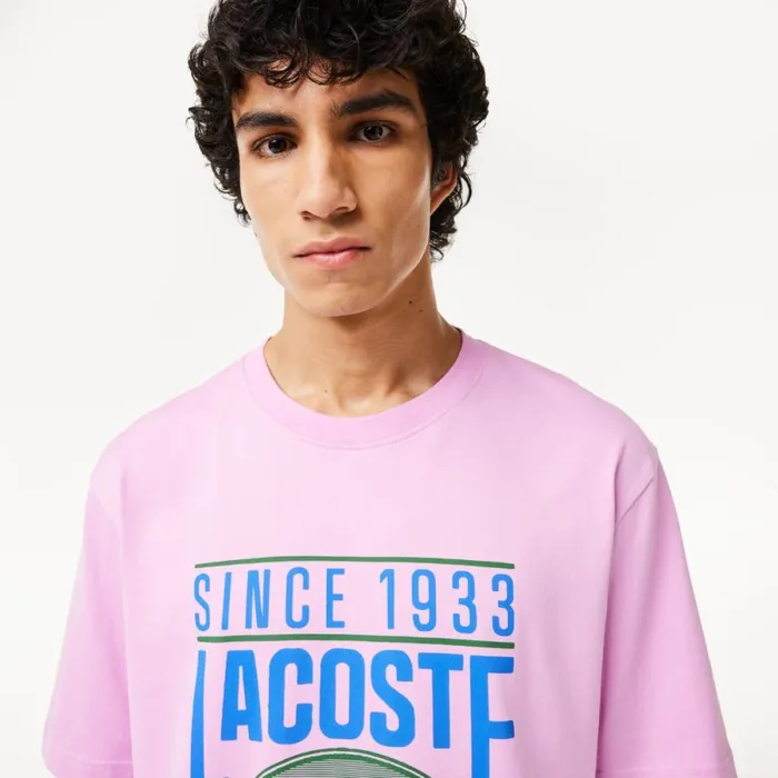 TShirts Men Lacoste Men039s Loose Fit Cotton Jersey Print TShirt Pink Ixv