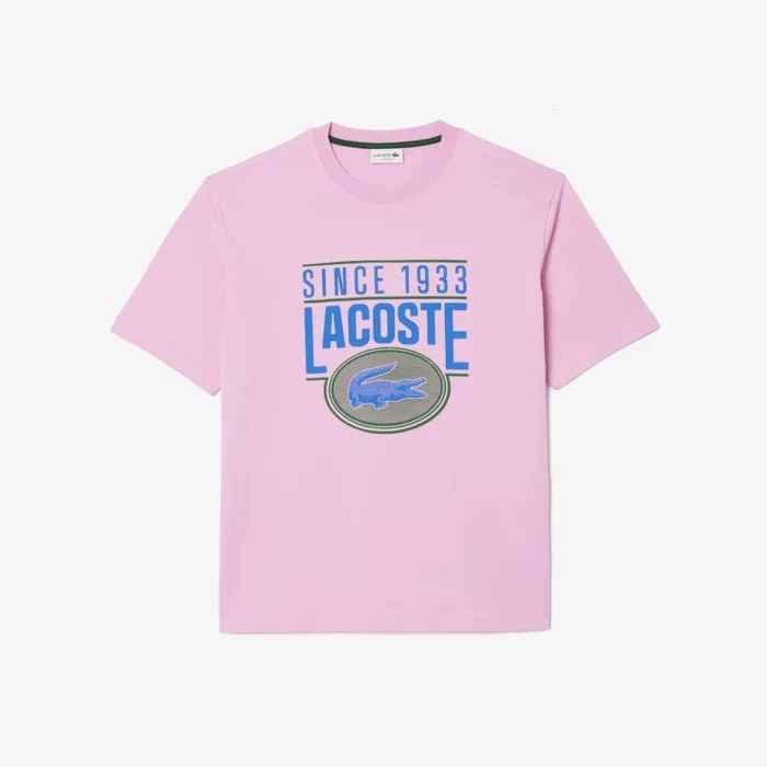 TShirts Men Lacoste Men039s Loose Fit Cotton Jersey Print TShirt Pink Ixv