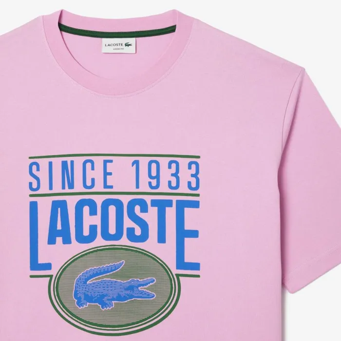 TShirts Men Lacoste Men039s Loose Fit Cotton Jersey Print TShirt Pink Ixv