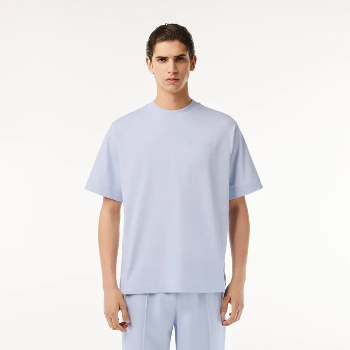 TShirts Men Lacoste Men039s Loose Fit Heavy Cotton Embroidered TShirt Phoenix Blue J2g