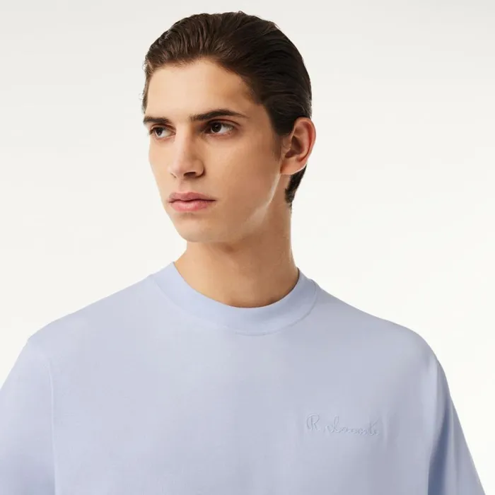 TShirts Men Lacoste Men039s Loose Fit Heavy Cotton Embroidered TShirt Phoenix Blue J2g
