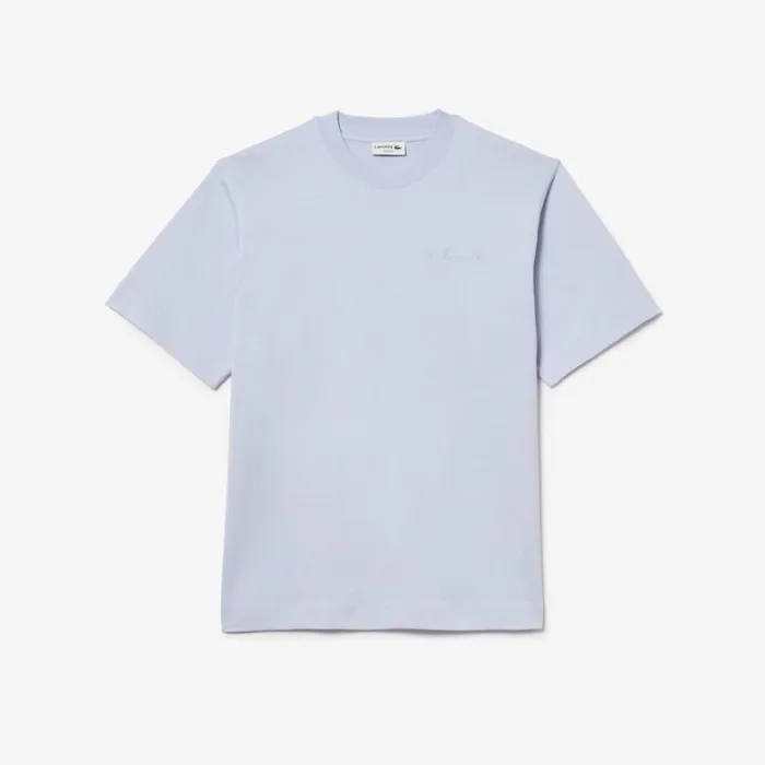 TShirts Men Lacoste Men039s Loose Fit Heavy Cotton Embroidered TShirt Phoenix Blue J2g