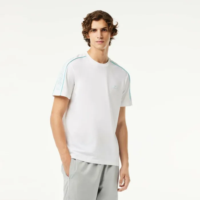 TShirts Men Lacoste Men039s Regular Fit Technical Piqu Print TShirt White Blue Ri6