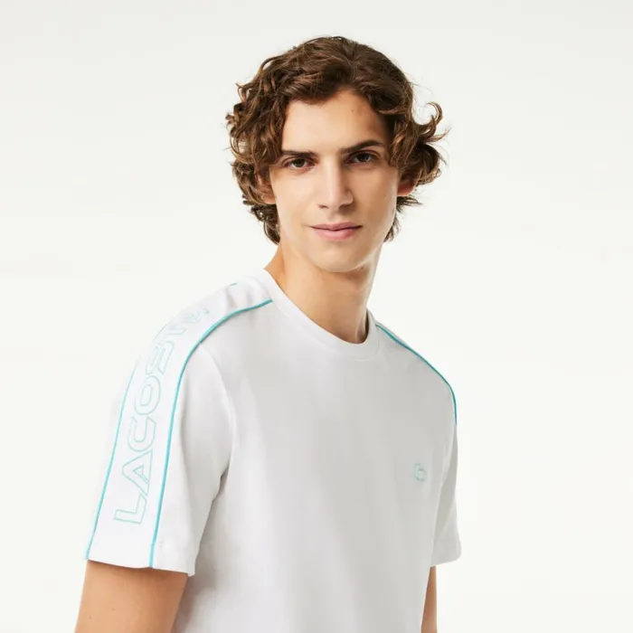 TShirts Men Lacoste Men039s Regular Fit Technical Piqu Print TShirt White Blue Ri6