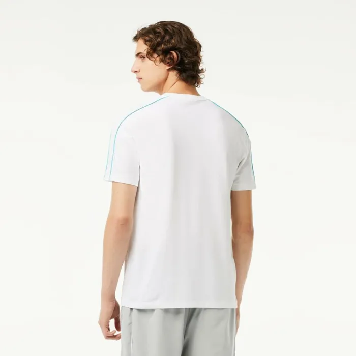 TShirts Men Lacoste Men039s Regular Fit Technical Piqu Print TShirt White Blue Ri6