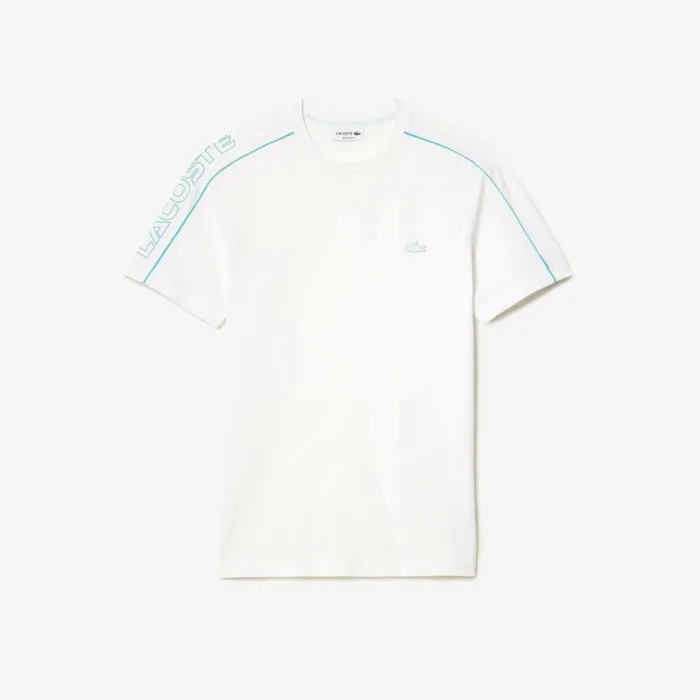 TShirts Men Lacoste Men039s Regular Fit Technical Piqu Print TShirt White Blue Ri6