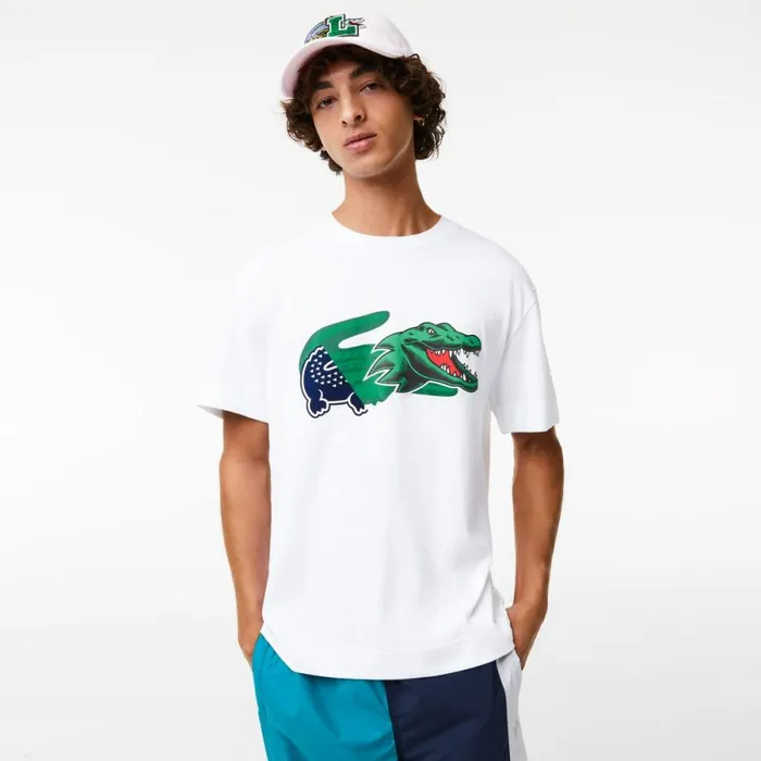 TShirts Men Lacoste Men039s Relaxed Fit Oversized Crocodile TShirt White 001