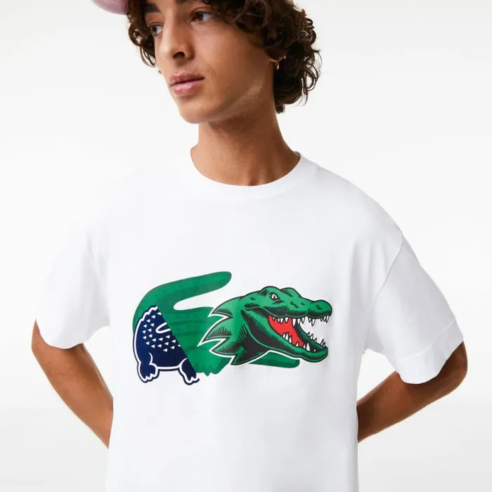 TShirts Men Lacoste Men039s Relaxed Fit Oversized Crocodile TShirt White 001