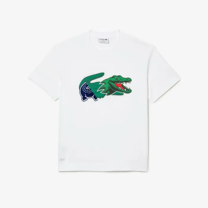 TShirts Men Lacoste Men039s Relaxed Fit Oversized Crocodile TShirt White 001