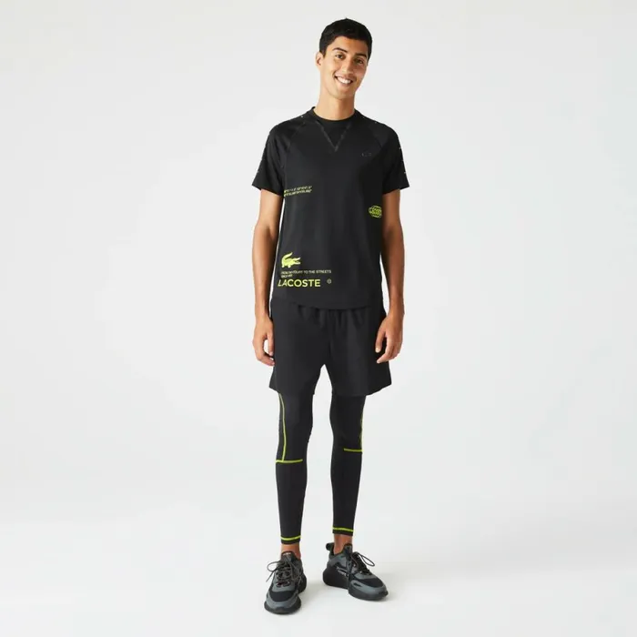 TShirts Men Lacoste Men039s SPORT Stretch Jersey TShirt Black Yellow 9y2
