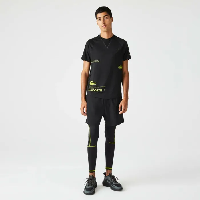 TShirts Men Lacoste Men039s SPORT Stretch Jersey TShirt Black Yellow 9y2