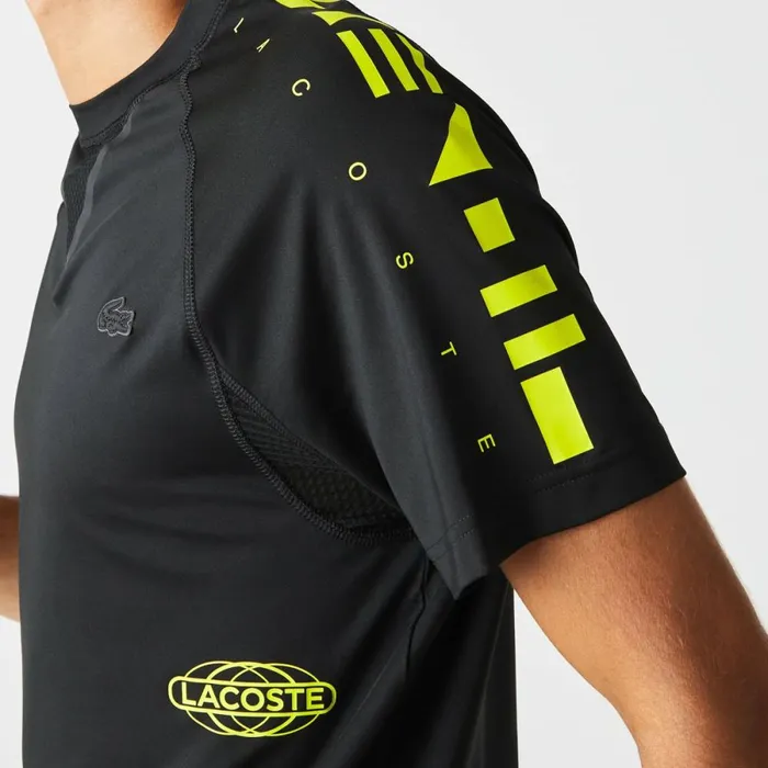 TShirts Men Lacoste Men039s SPORT Stretch Jersey TShirt Black Yellow 9y2