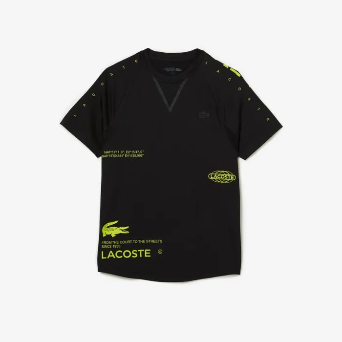 TShirts Men Lacoste Men039s SPORT Stretch Jersey TShirt Black Yellow 9y2
