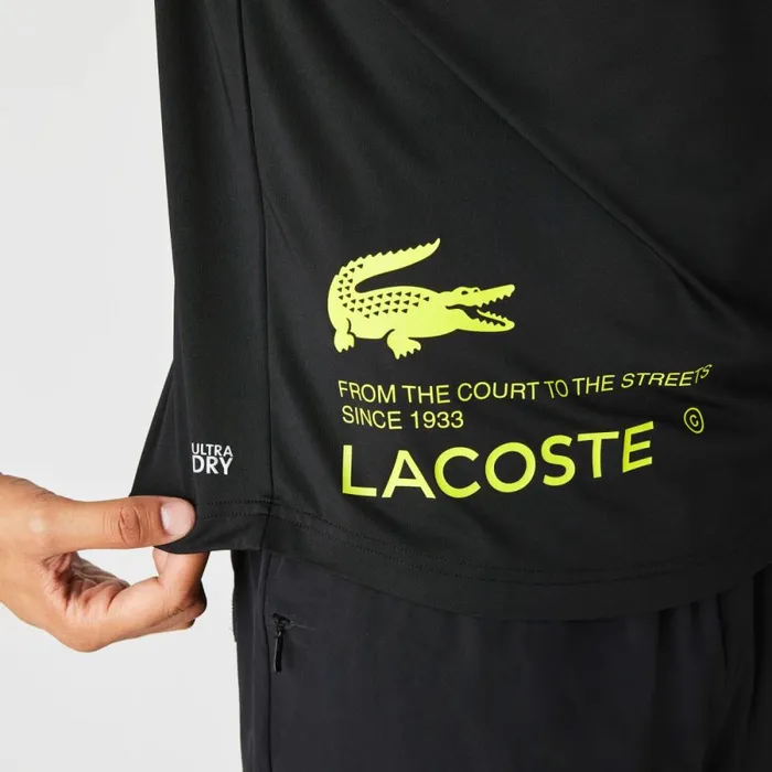 TShirts Men Lacoste Men039s SPORT Stretch Jersey TShirt Black Yellow 9y2