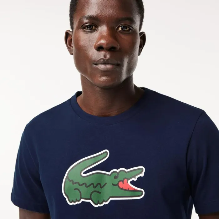 TShirts Men Lacoste Men039s Sport UltraDry Croc Print TShirt Navy Blue Green White Tr1