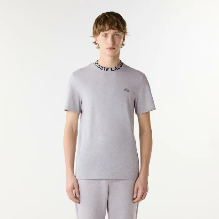 TShirts Men Lacoste Men039s Ultralight Piqu Logo Jacquard Collar TShirt Grey Chine Cca