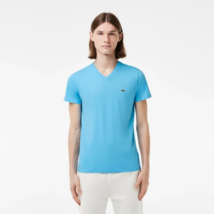 TShirts Men Lacoste Men039s VNeck Pima Cotton Jersey TShirt Bonnie Blue Iy3