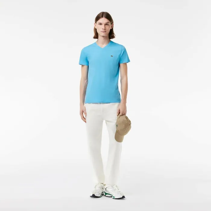 TShirts Men Lacoste Men039s VNeck Pima Cotton Jersey TShirt Bonnie Blue Iy3