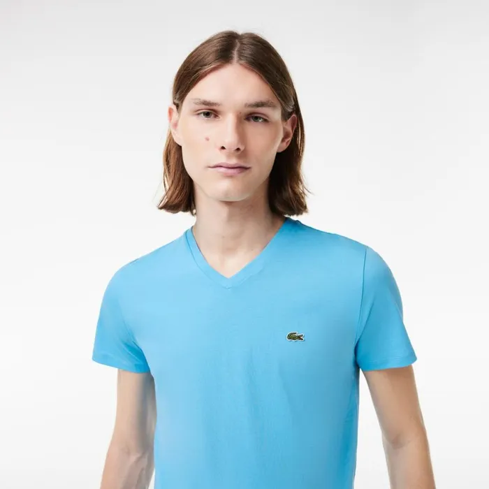 TShirts Men Lacoste Men039s VNeck Pima Cotton Jersey TShirt Bonnie Blue Iy3