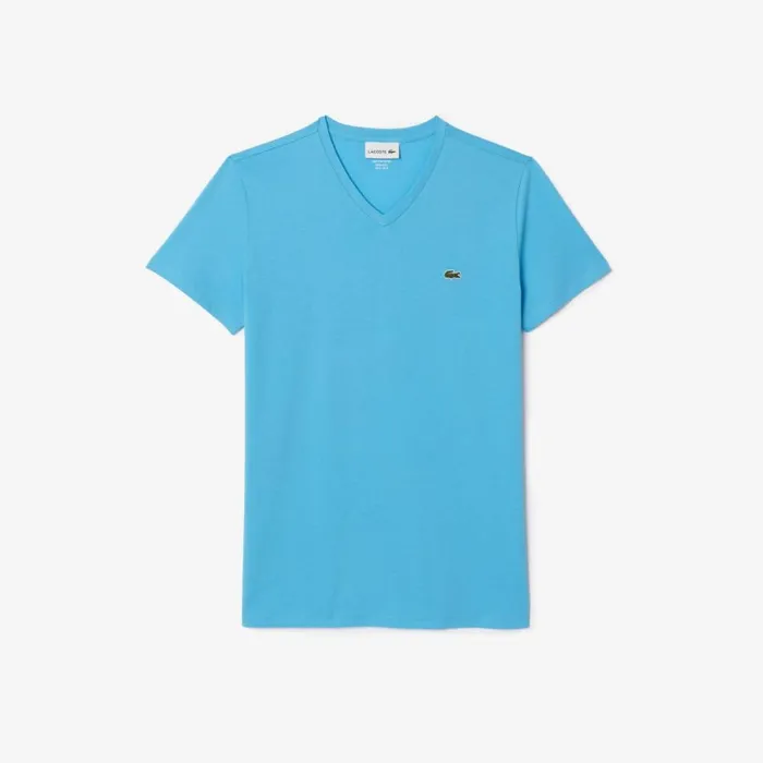 TShirts Men Lacoste Men039s VNeck Pima Cotton Jersey TShirt Bonnie Blue Iy3