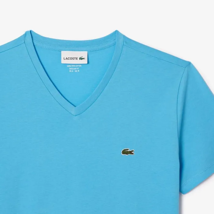 TShirts Men Lacoste Men039s VNeck Pima Cotton Jersey TShirt Bonnie Blue Iy3