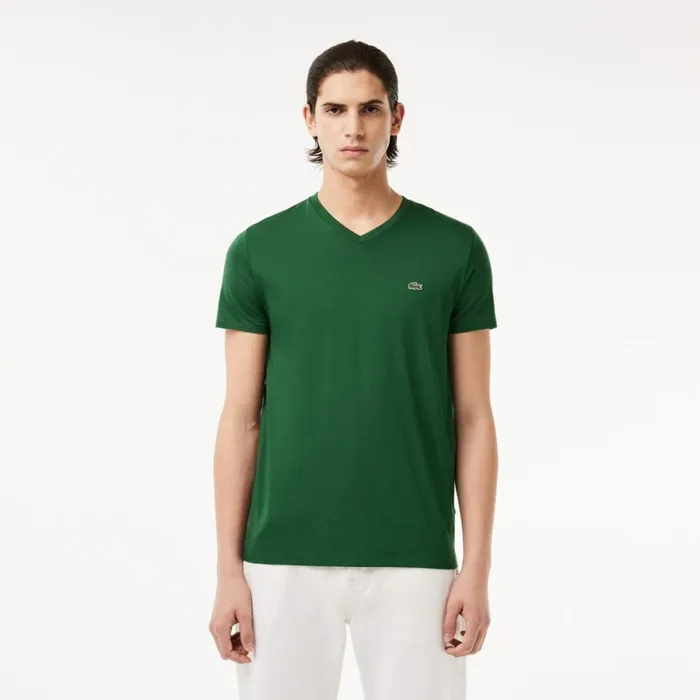TShirts Men Lacoste Men039s VNeck Pima Cotton Jersey TShirt Pine Green 132