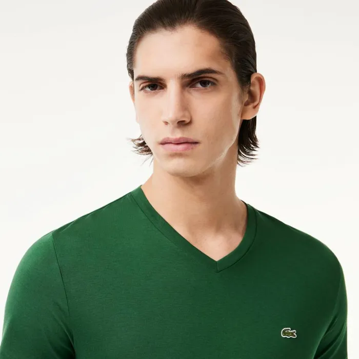TShirts Men Lacoste Men039s VNeck Pima Cotton Jersey TShirt Pine Green 132