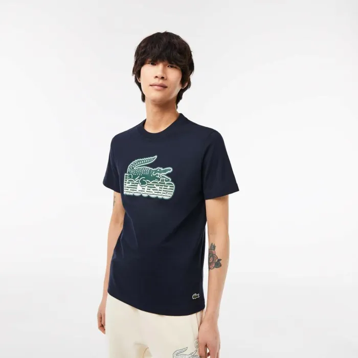 TShirts Men Lacoste Mens Cotton Jersey Print TShirt Navy Blue 166