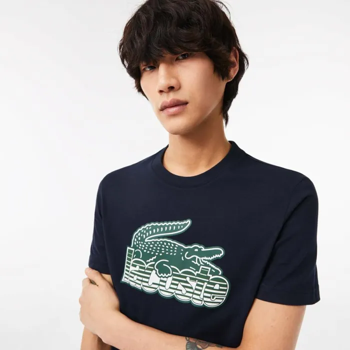 TShirts Men Lacoste Mens Cotton Jersey Print TShirt Navy Blue 166