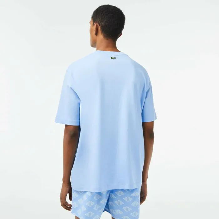 TShirts Men Lacoste Mens Loose Fit Crocodile Print Crew Neck TShirt Pastel Blue Hbp