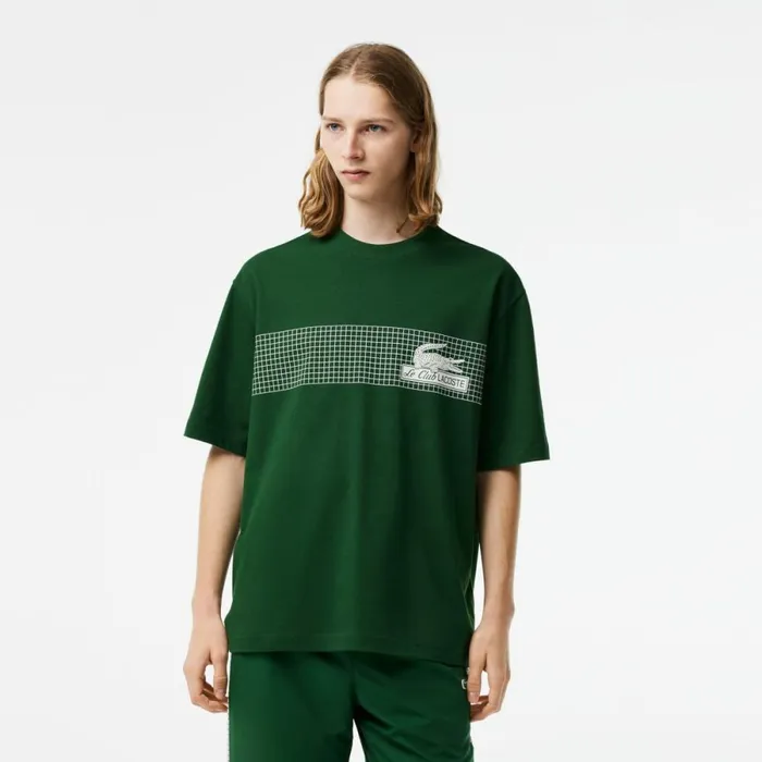 TShirts Men Lacoste Mens Oversize Fit Tennis Print TShirt Pine Green 132