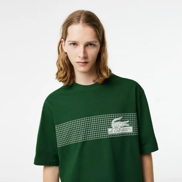 TShirts Men Lacoste Mens Oversize Fit Tennis Print TShirt Pine Green 132