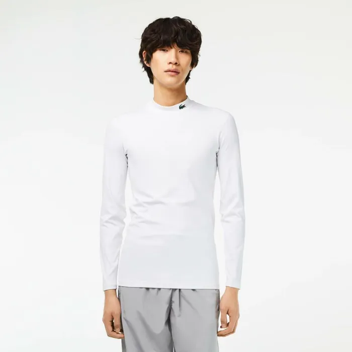 TShirts Men Lacoste Mens SPORT Long Sleeve Tight Fit TShirt White 001