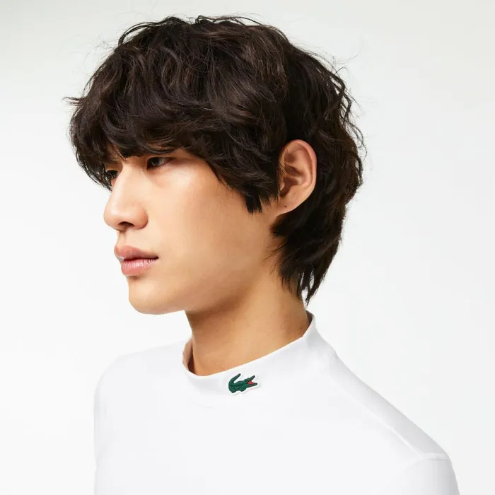 TShirts Men Lacoste Mens SPORT Long Sleeve Tight Fit TShirt White 001