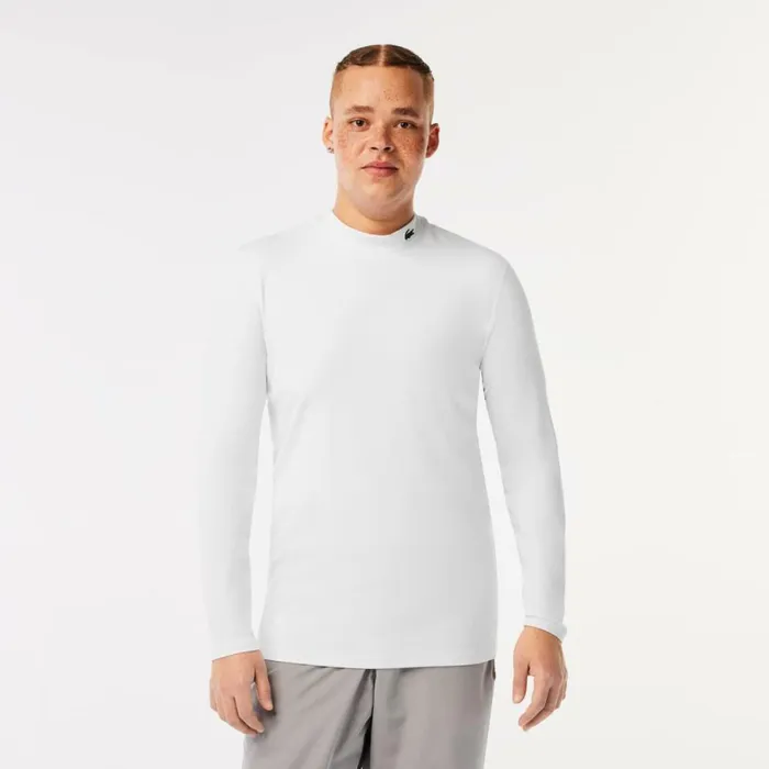 TShirts Men Lacoste Mens SPORT Long Sleeve Tight Fit TShirt White 001