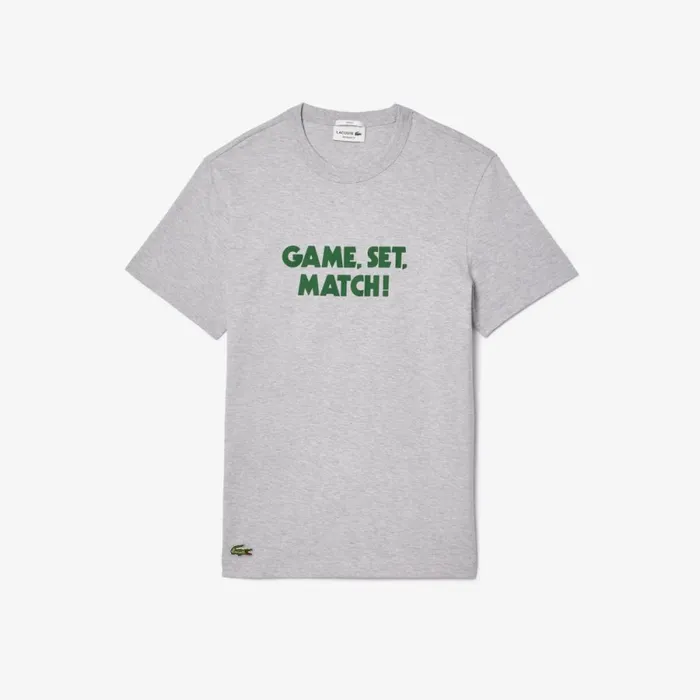 TShirts Men Lacoste Unisex Piqu Effect Slogan Cotton Jersey TShirt Grey Chine Cca