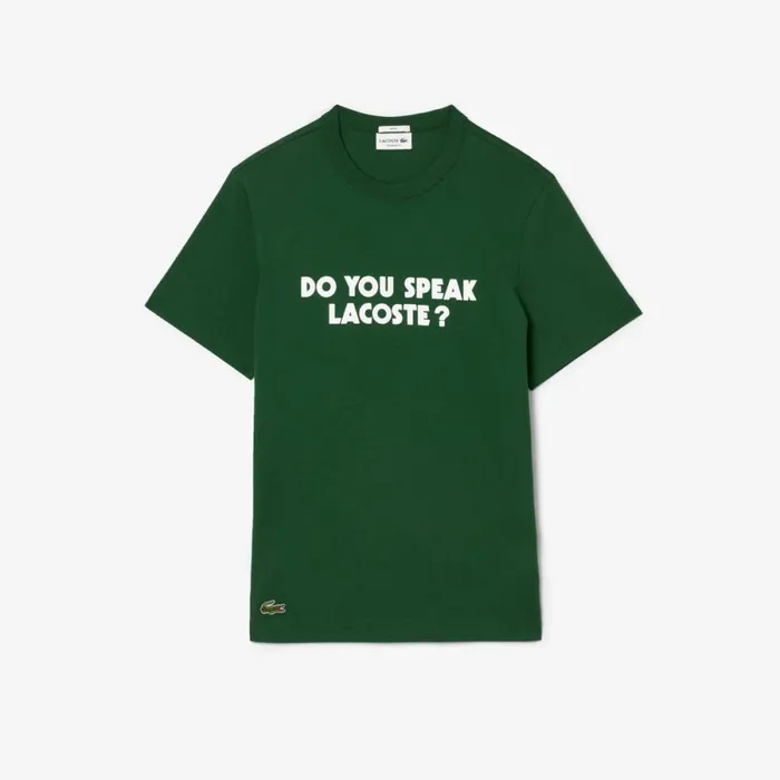 TShirts Men Lacoste Unisex Piqu Effect Slogan Cotton Jersey TShirt Pine Green 132