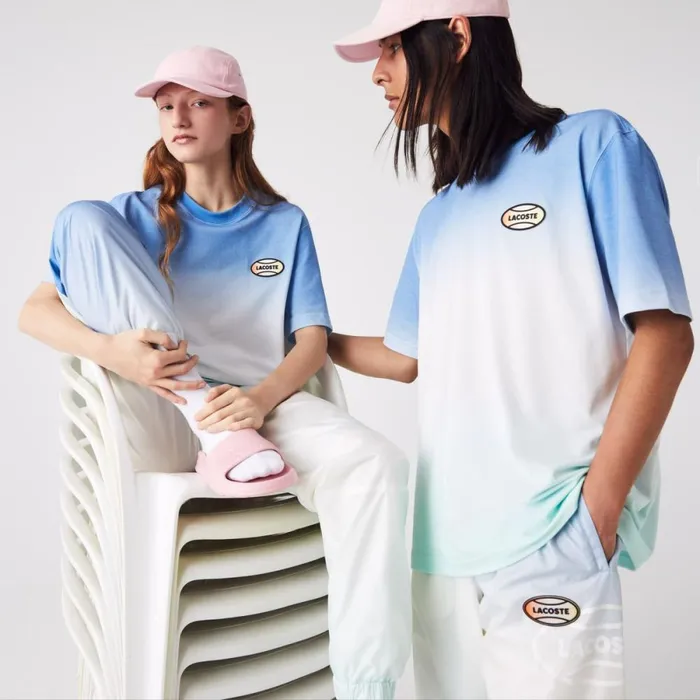 TShirts MenWomen Lacoste Unisex LIVE Loose Fit Gradated Print Cotton TShirt Blue White Turquoise 3ux TShirts MenWomen Lacoste Unisex LIVE Loose Fit Gradated Print Cotton TShirt Blue White Turquoise 3ux