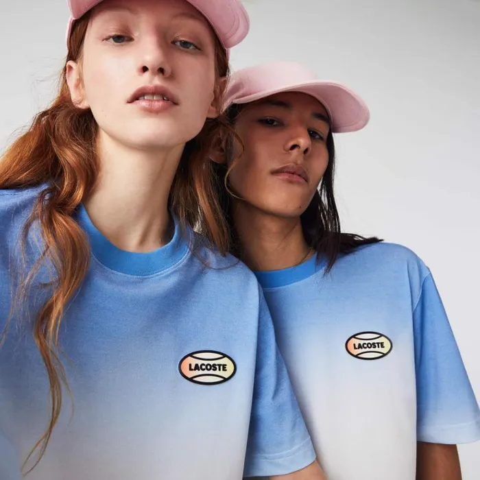 TShirts MenWomen Lacoste Unisex LIVE Loose Fit Gradated Print Cotton TShirt Blue White Turquoise 3ux