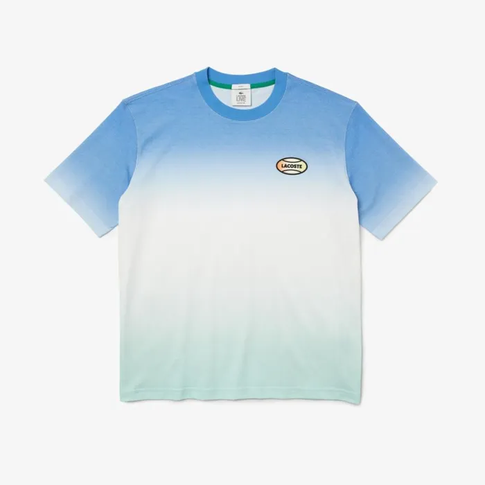 TShirts MenWomen Lacoste Unisex LIVE Loose Fit Gradated Print Cotton TShirt Blue White Turquoise 3ux