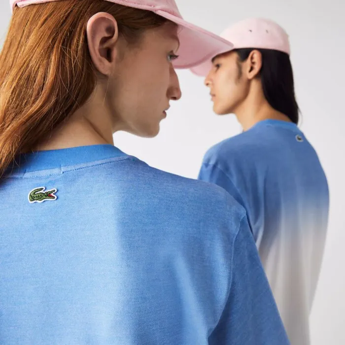 TShirts MenWomen Lacoste Unisex LIVE Loose Fit Gradated Print Cotton TShirt Blue White Turquoise 3ux
