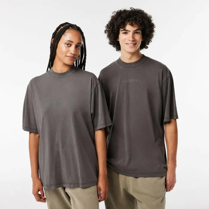 TShirts MenWomen Lacoste Unisex Loose Fit Cotton Jersey TShirt Grey S0i