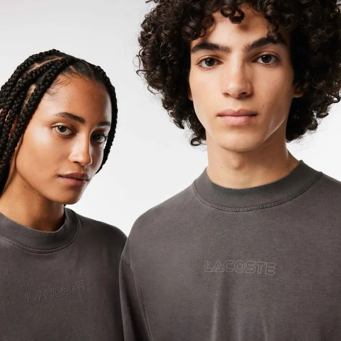 TShirts MenWomen Lacoste Unisex Loose Fit Cotton Jersey TShirt Grey S0i