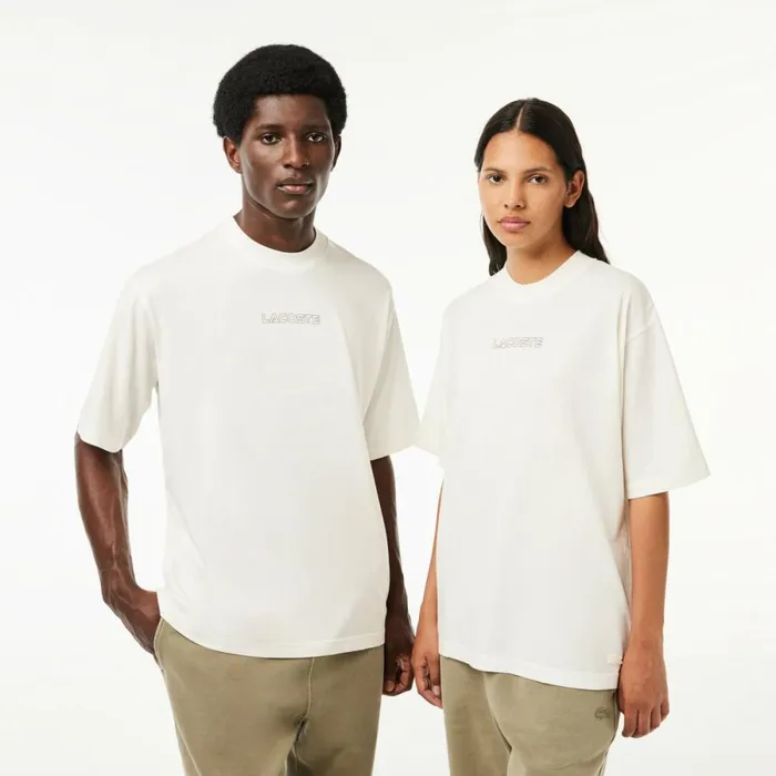 TShirts MenWomen Lacoste Unisex Loose Fit Cotton Jersey TShirt White S2i